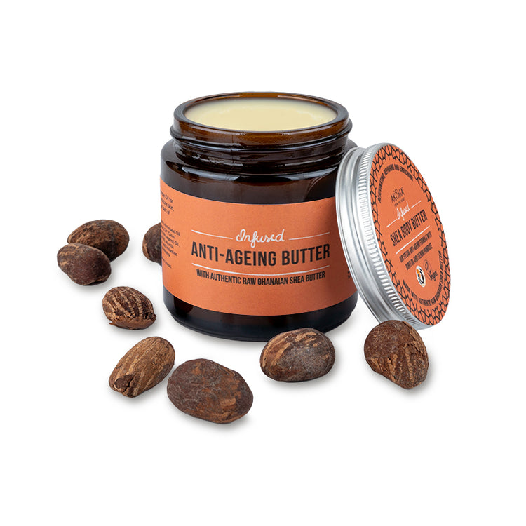 Infused Shea Body Butter. Our Special Anti-Ageing Formula with Buriti Oil and Evening Primrose Oil