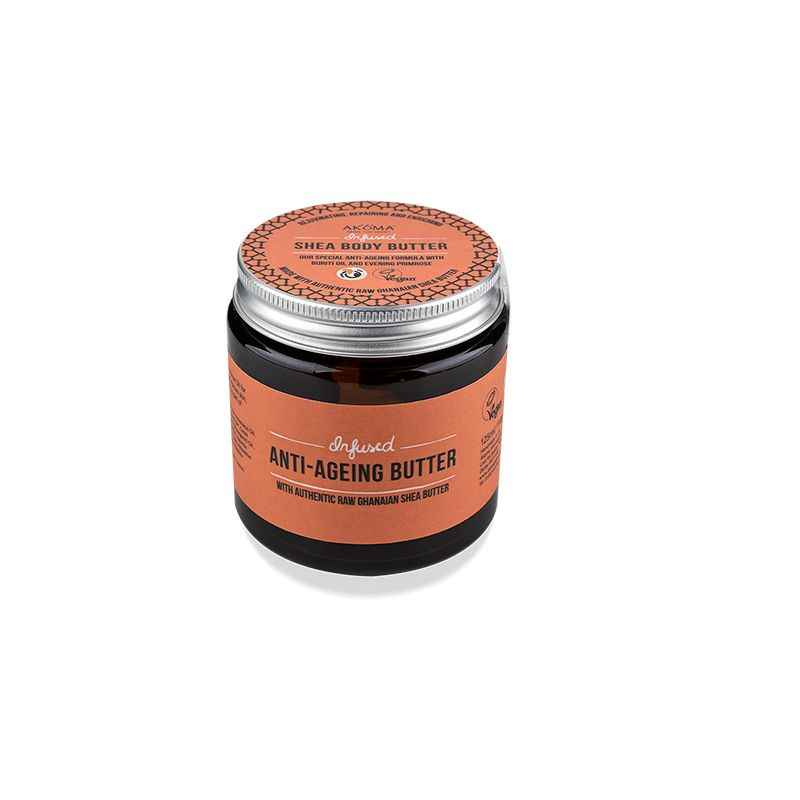 Infused Shea Body Butter. Our Special Anti-Ageing Formula with Buriti Oil and Evening Primrose Oil